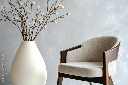 Organic modern living room with furniture, neutral tones, and cozy accent seating – a generative AI concept