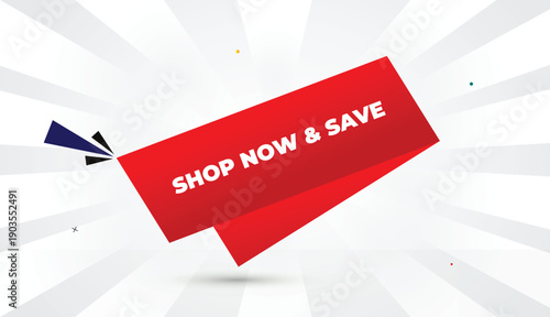 Shop Now Save Red Gradient Bold Font Editable EPS Format Web Banner Vector Art Illustration Template Design White Gray Gradient Abstract Illustration Sun Shine Business Background 4K Creative Modern