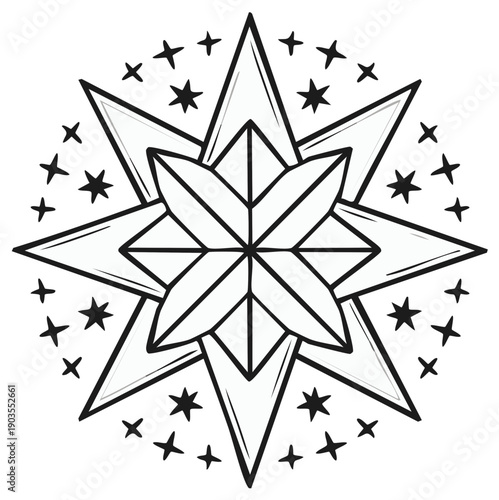 Line art star design with celestial starry ornament vector illustration for creative projects