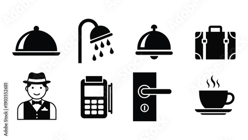 Icons representing various services and amenities in a hotel setting Vector
