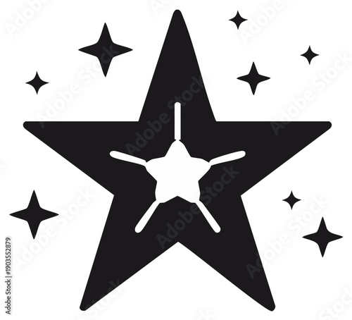 Celebration star design with internal white star and surrounding sparkle elements