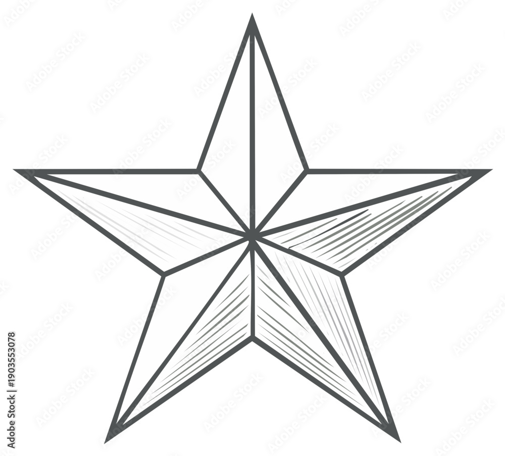 Fototapeta premium Five Point Star Shape Symbol with Hatch Fill in an Illustration on a White Background