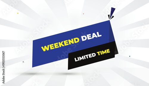 weekend deal limited time editable eps format web banner vector art illustration template design blue yellow bold font white gray gradient abstract illustration sun shine business background 4k shapes