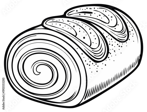 Swirled Sweet Roll Pastry Outline Vector Graphic Delicious Baked Treat Food Design Illustration Bakery Goodies