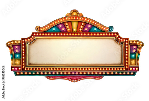 Vintage Marquee Sign with Colorful Lights and Blank Space isolated on a transparent background