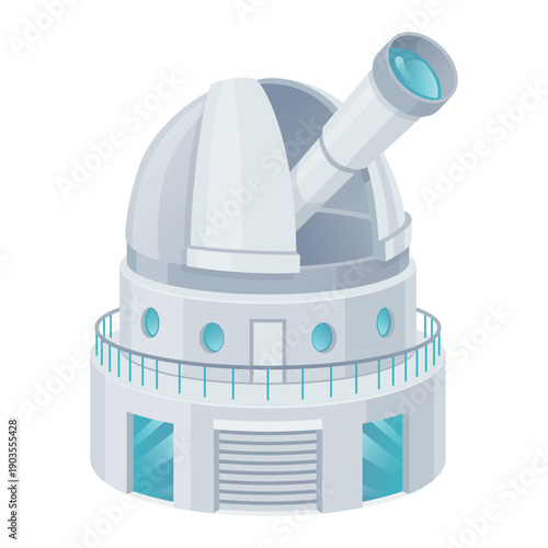 An illustration of an astronomy building with a large telescope on its dome. This space is designed for stargazing and scientific research.