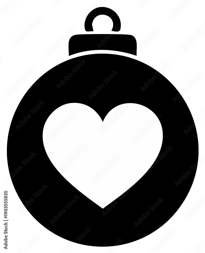 Obraz premium Black Ornament with White Heart Symbol Holiday Celebration Decor Illustration Graphic