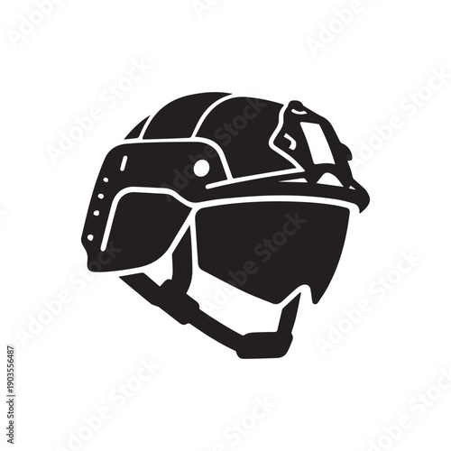Tactical Military Combat Helmet Silhouette Icon Protective Headgear Vector Illustration for Safety. 
