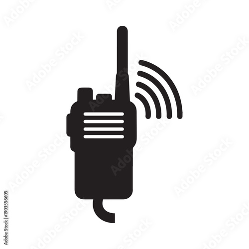 Tactical Radio Walkie Talkie Icon with Headset and Signal Waves Vector Illustration.