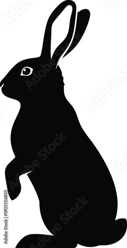 Silhouette of a rabbit sitting on its hind legs with perked up ears