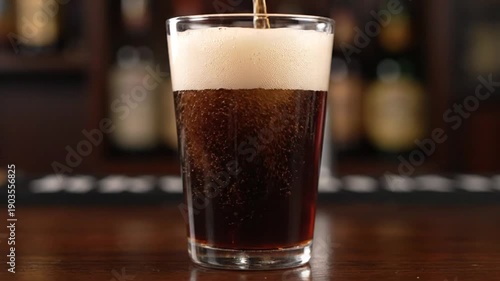 A glass of Guinness beer on a bar counter with a creamy head, on World Cancer Day 2026, in a dimly lit pub.