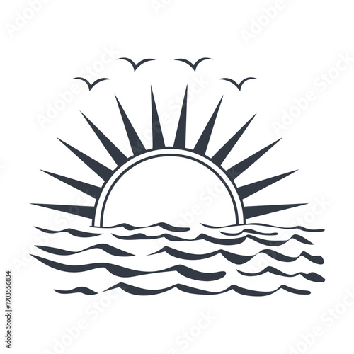 Sun rising over calm water with flying birds rising sun sunrise ocean