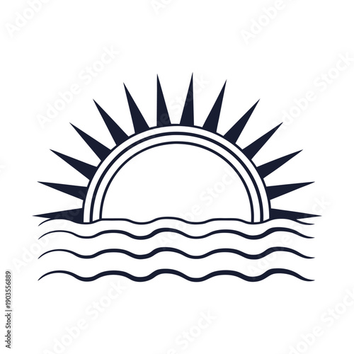 Sun rising over wavy water with rays rising sun rays waves