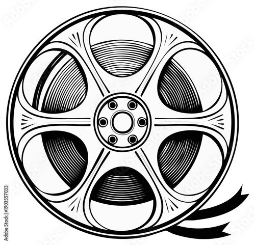 Classic Film Reel with Ribbon Detail Vintage Cinema Movie Projector Equipment