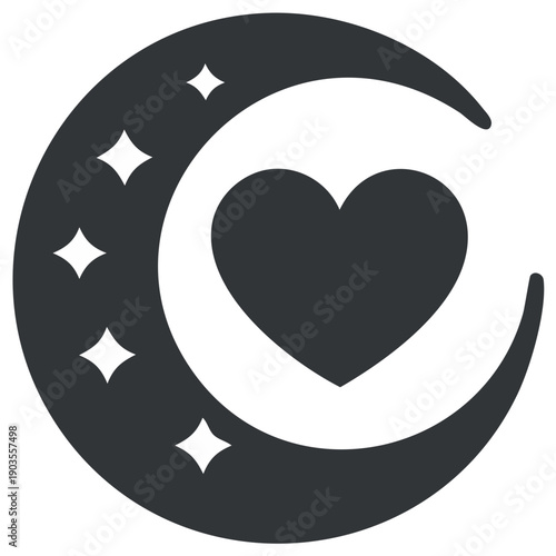 Romantic crescent moon with a heart and stars symbol of love and dreams