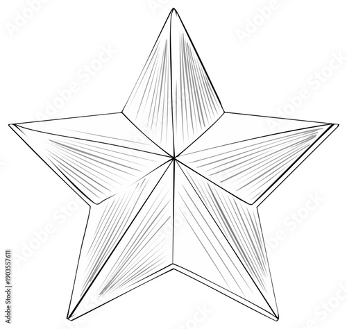 Five-pointed star shape with radiating lines for shading and dimension