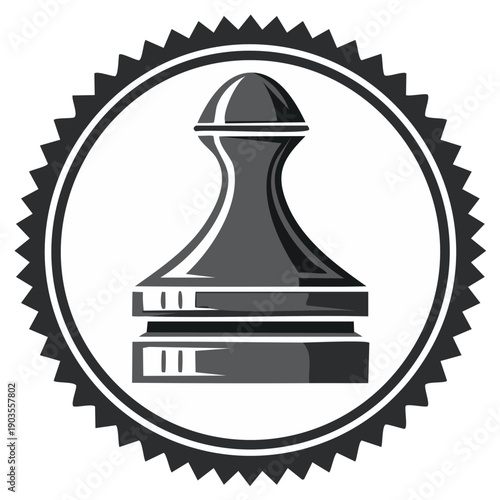 Chess Pawn in Circular Seal Graphic Illustration, Dark Gray, Game Piece, Vector Design