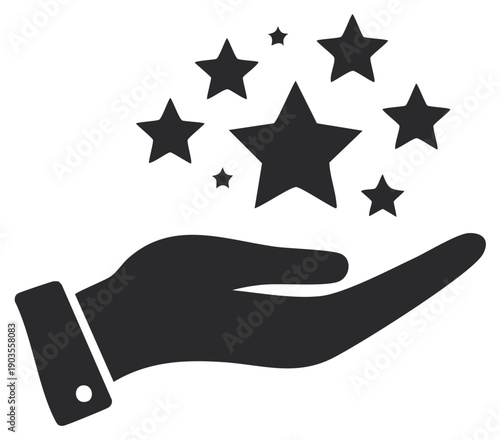 Hand holding stars, symbolizing recognition, achievement, and quality. Vector illustration.