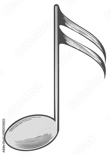 Vintage Style Eighth Note Illustration with Stylized Hatching and Clear Background