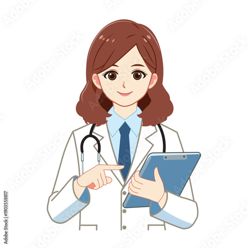 Female doctor explaining on a tablet in a medical setting confidently