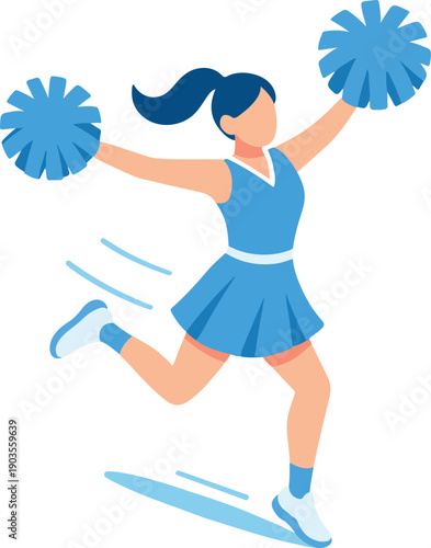 Cheerleader with pom-poms in a dynamic pose on white background