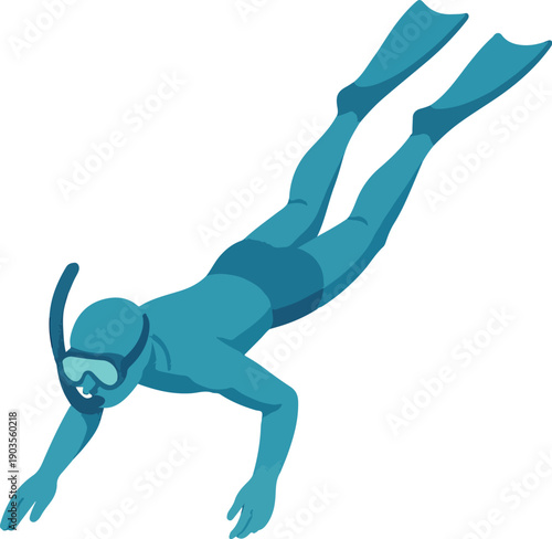 Diver with snorkel and fins swimming underwater snorkeling