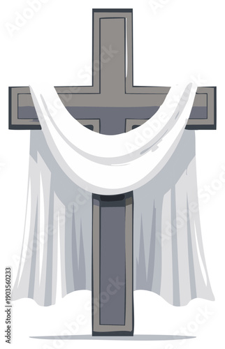 Religious symbol of a cross draped with a white cloth.