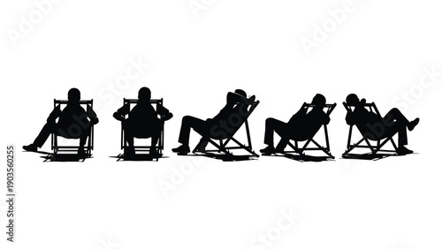 Five people sitting in different types of chairs in a row Vector