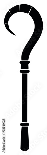 Black silhouette of a mysterious villain's cane shaped like a question mark