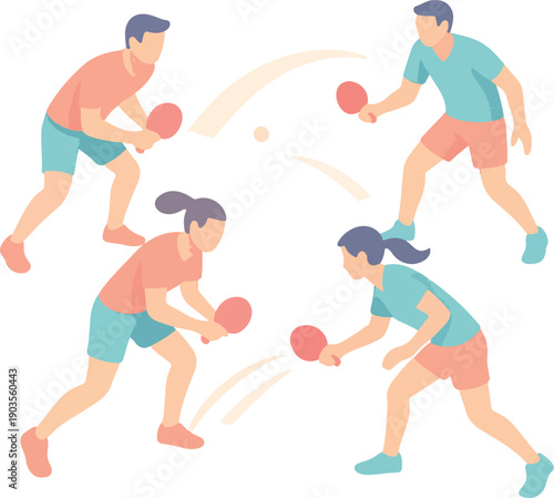Four People Playing Table Tennis ping pong sport