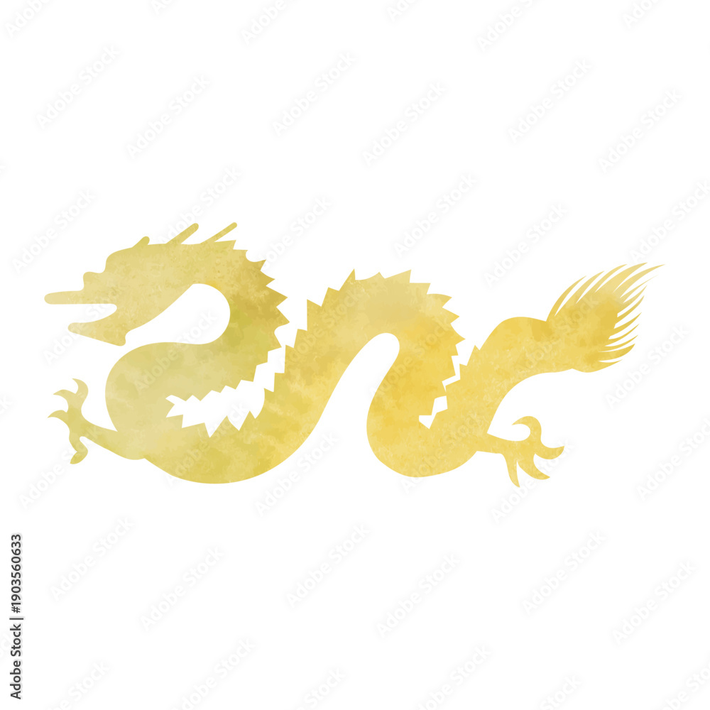 Obraz premium 水彩ゴールドの龍のイラスト ベクター アイコン 辰 ドラゴン 金色 透過背景 高級感 辰年 年賀状 金の龍 干支 テクスチャー