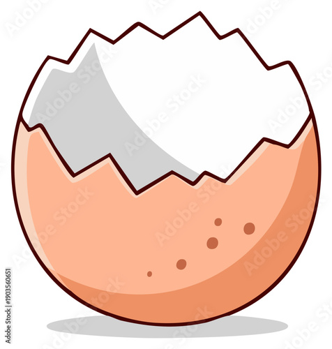 Cartoon eggshell illustration with broken edges and a shadow, isolated