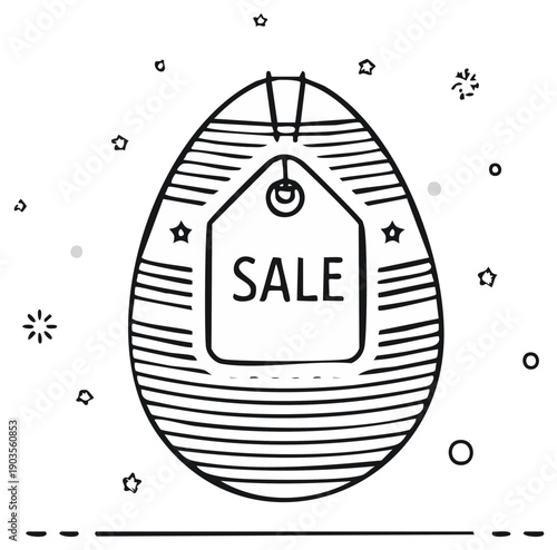 Easter Egg Sale Tag Doodle with Stripes and Stars for Spring Season Promotions