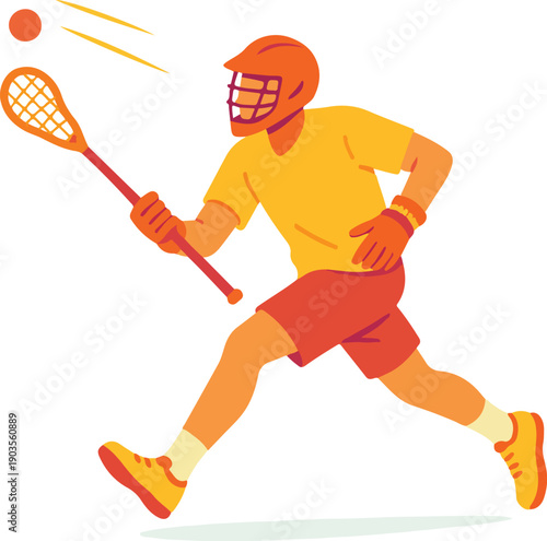 Lacrosse player with stick and ball in motion sport