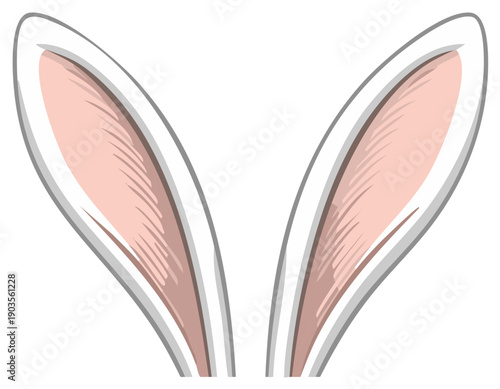 Pair of fluffy white bunny ears with pink inner lining, a festive symbol for Easter celebrations