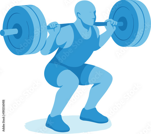 Man performing a barbell squat exercise weightlifting