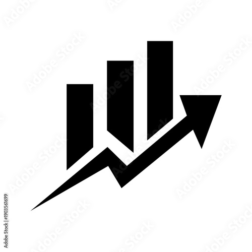 Business Growth Icon. Upward Arrow with Bar Chart Symbol for Financial Success, Analytics, and Positive Trend Visualization.