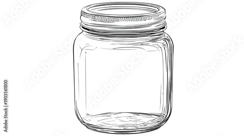 Empty Mason Jar Style Glass Canning Container Illustration. Clear, Transparent Food Storage.