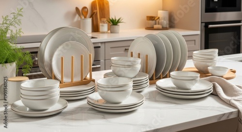 Modern Dinnerware Set on Kitchen Countertop