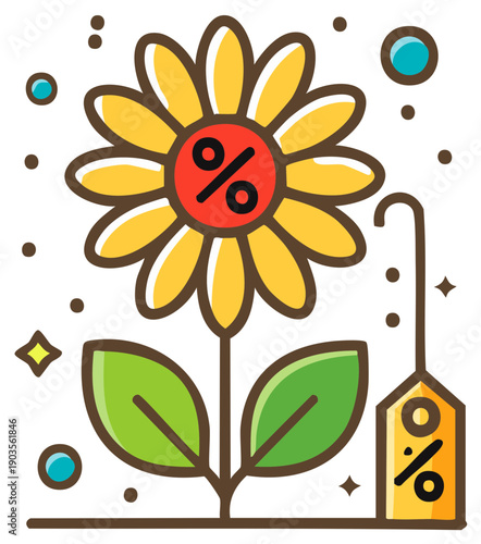 Discount Symbol Flower with Tag Concept for Sales or Special Offers Illustration