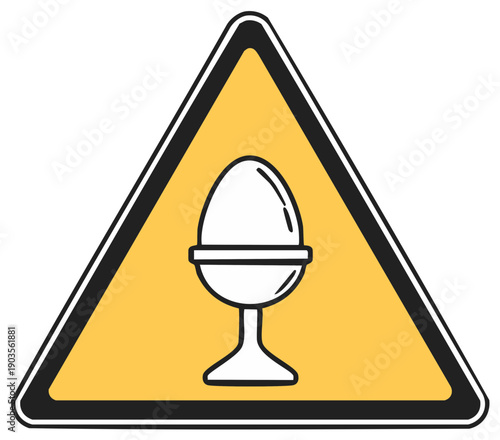 Caution sign with illustration of an egg in an egg cup warning of fragility or potential hazard