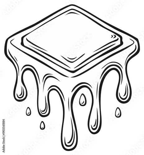 Melting square block with dripping liquid outline illustration design