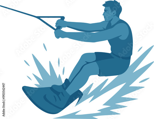 Man waterskiing with water splashes water sport recreation