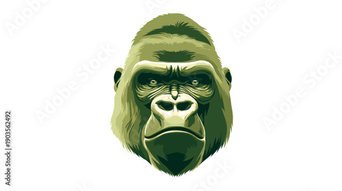 Powerful Gorilla Head Illustration with Serious Expression, Primate Face Vector Art, Wildlife Jungle Animal Design Element