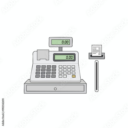 Cash Register and Receipt Illustration