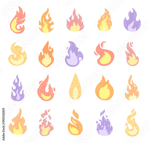 Flame set in scandinavian style featuring fire shapes heat energy symbols by warmth elements variations forms perfect for your illustration and designs projects