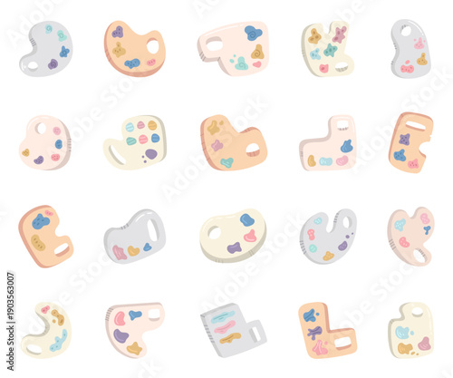 Palette paint artist tool set in scandinavian style featuring painting boards shapes holes art supplies for studio education craft hobby learning