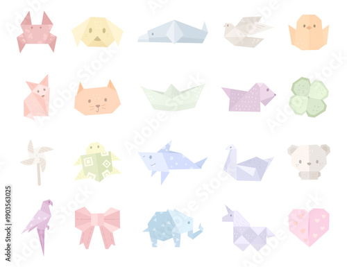 Origami set in scandinavian style featuring paper creatures animal figure paper folding craft creatures toys plant heart boat bird mammal