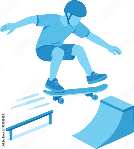Skateboarder performing a trick on a ramp skateboarding