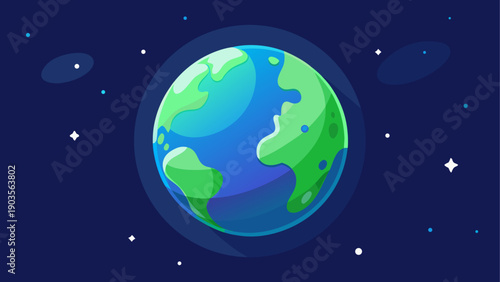 A vibrant illustration of earth floating amidst a starry cosmic background